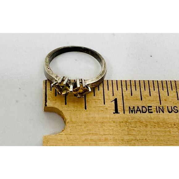 Vintage Ring 925 Sterling Silver 2 Yellow Citrine Gemstones Stacking Band sz 8 - Picture 12 of 12